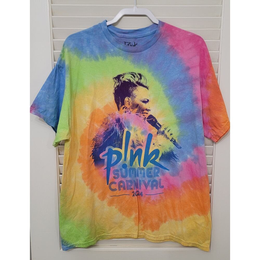 P!nk Summer Carnival Tye Dye Concert Tour Tee 2024 Size L PINK